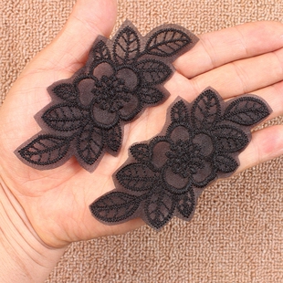 黑色蕾丝刺绣补丁贴欧根纱防晒衣修补贴网纱衣服裙子破洞手缝布贴