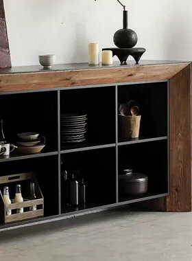 侘寂风黑色实木餐边柜做旧置物装饰玄关老松木民宿复古客厅壁炉柜