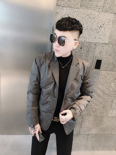 潮牌西装领韩版修身帅气羽绒服