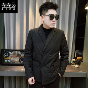 高级感西装羽绒服2025冬季男士短款修身白鸭绒双排扣保暖羽绒外套