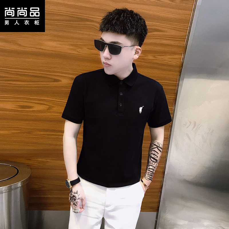 夏季男士短袖t恤polo衫短袖t恤韩版时尚修身翻领刺绣百搭体恤上衣
