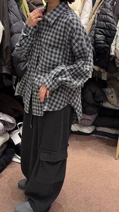 1906新款时尚洋气宽松大版加厚显瘦遮肉休闲格子衬衫外套女