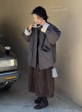 简一6602秋冬新款2026韩版宽松休闲百搭立领棉服外套女拼色ins潮
