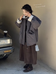 简一6602秋冬新款2026韩版宽松休闲百搭立领棉服外套女拼色ins潮