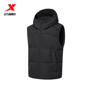 特步羽绒马甲女连帽三防热反射保暖运动跑步羽绒背心975428260098