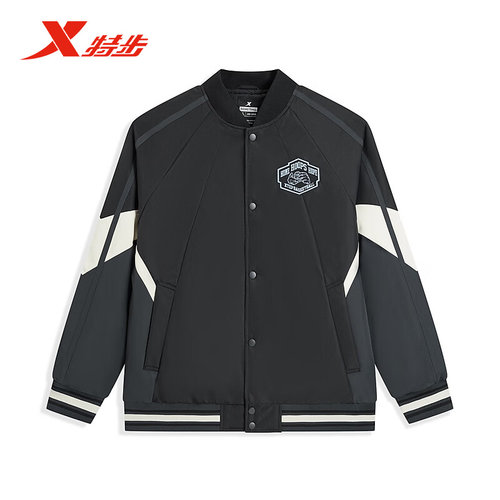 特步官方正品保暖防风夹棉棒球服