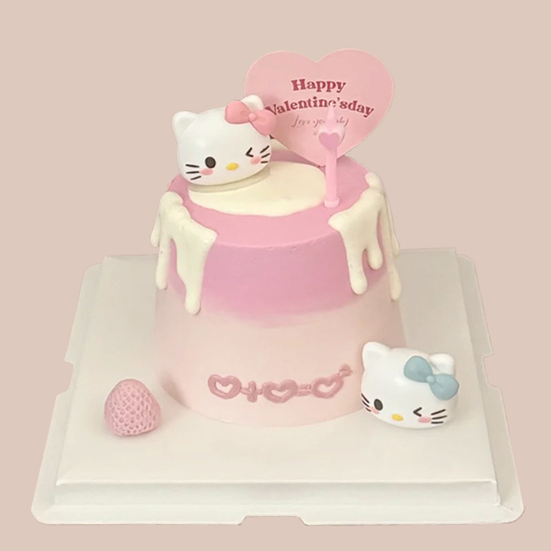 网红软胶立体hellokitty猫头像蛋糕装饰摆件kt凯迪猫情侣生日烘焙