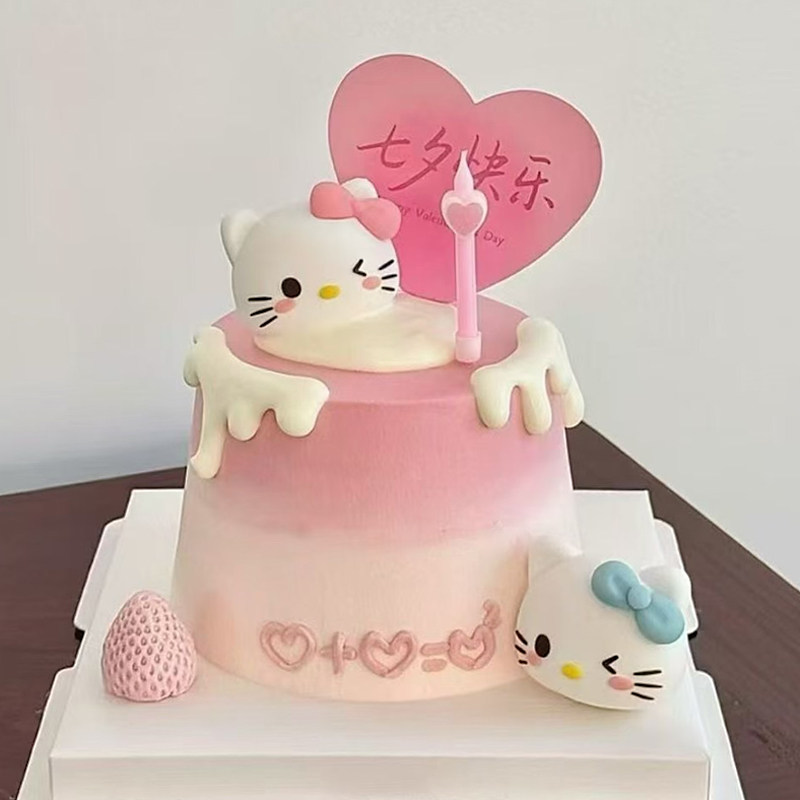 网红软胶立体hellokitty猫头像蛋糕装饰摆件kt凯迪猫情侣生日烘焙
