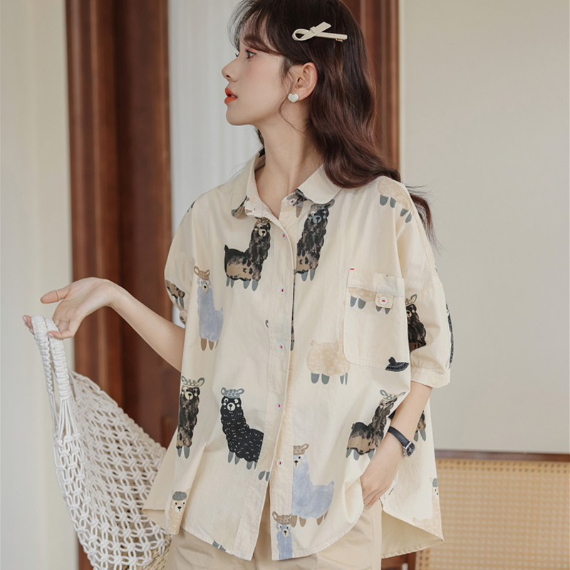 中国风女装夏季中袖上衣冷淡系高级感文艺风宽松衬衫外套短袖
