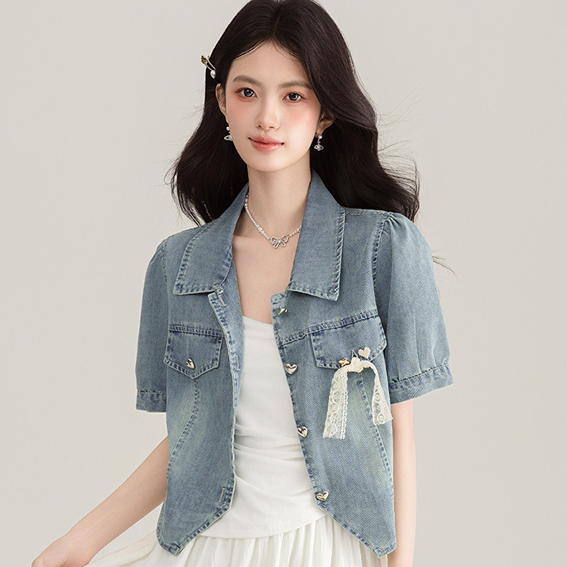 高级感牛仔半袖开衫女外套薄款图片