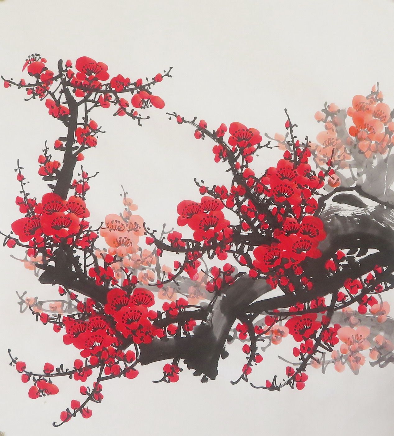 三尺斗方手绘花鸟国画梅花客厅红梅报春图玄关装饰字画特价E102-4