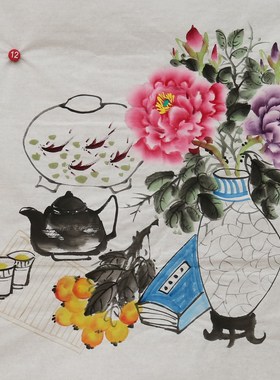 手绘花鸟国画清供图博古图客厅装饰挂画四尺斗方画芯特价HB58312