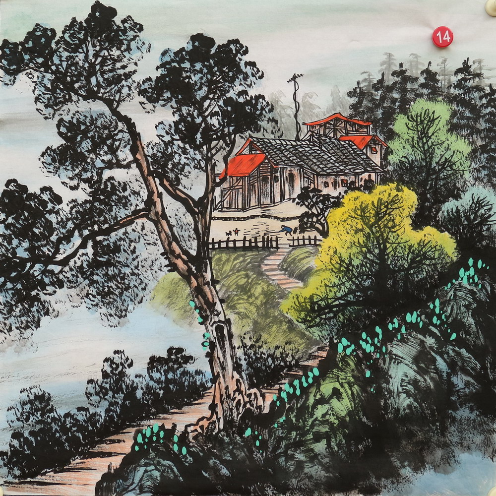 三尺斗方原创手绘黄河国画青绿山水画客厅装饰挂画特价HA571814