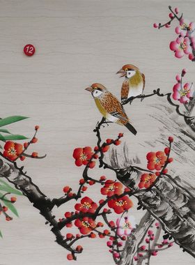 三尺斗方手绘小写意梅花桃花玉兰花国画花鸟客厅挂画特价HD561912