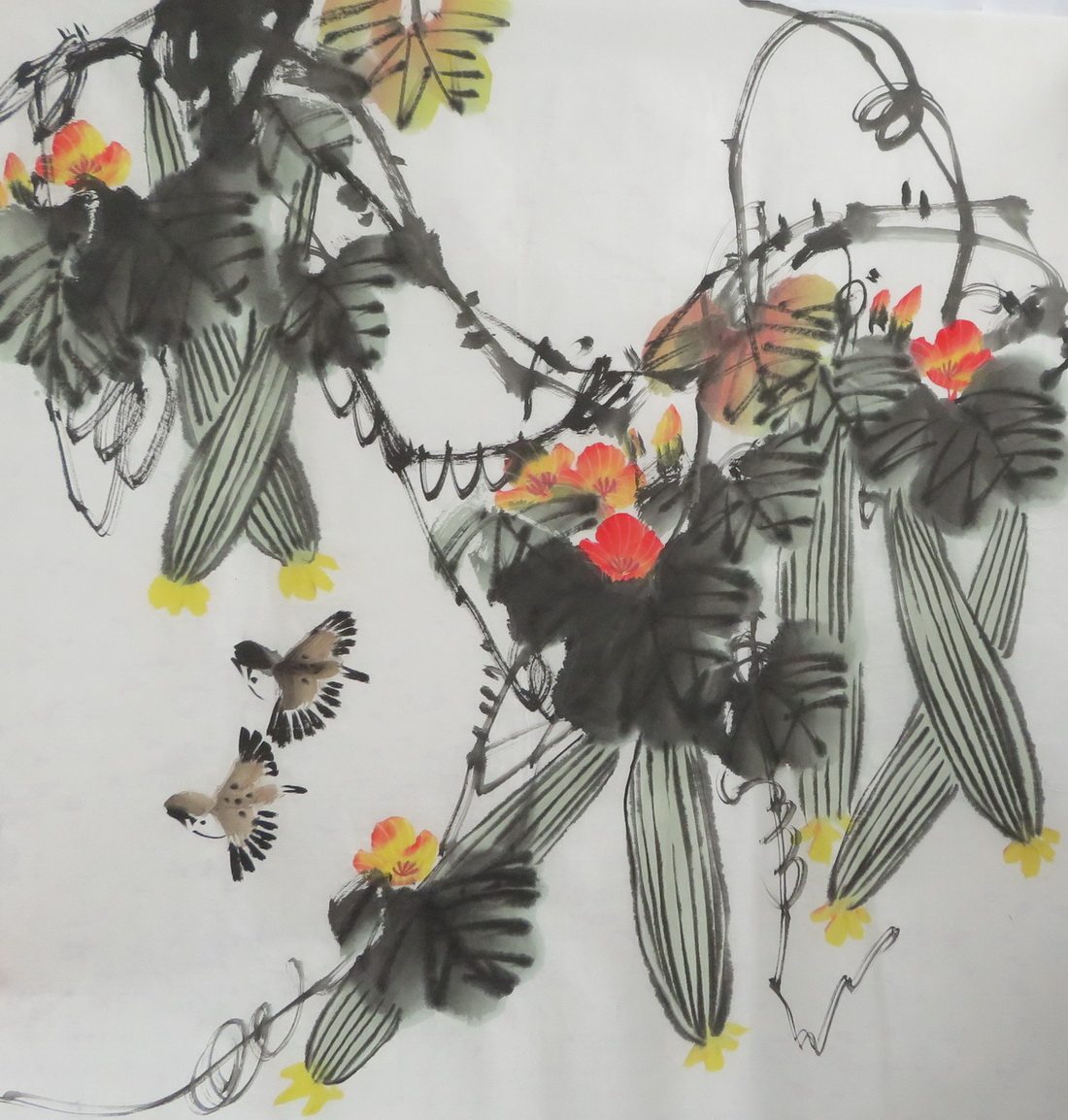 特价水墨花鸟国画装饰画手绘四尺斗方客厅挂画风水字画ha90702151