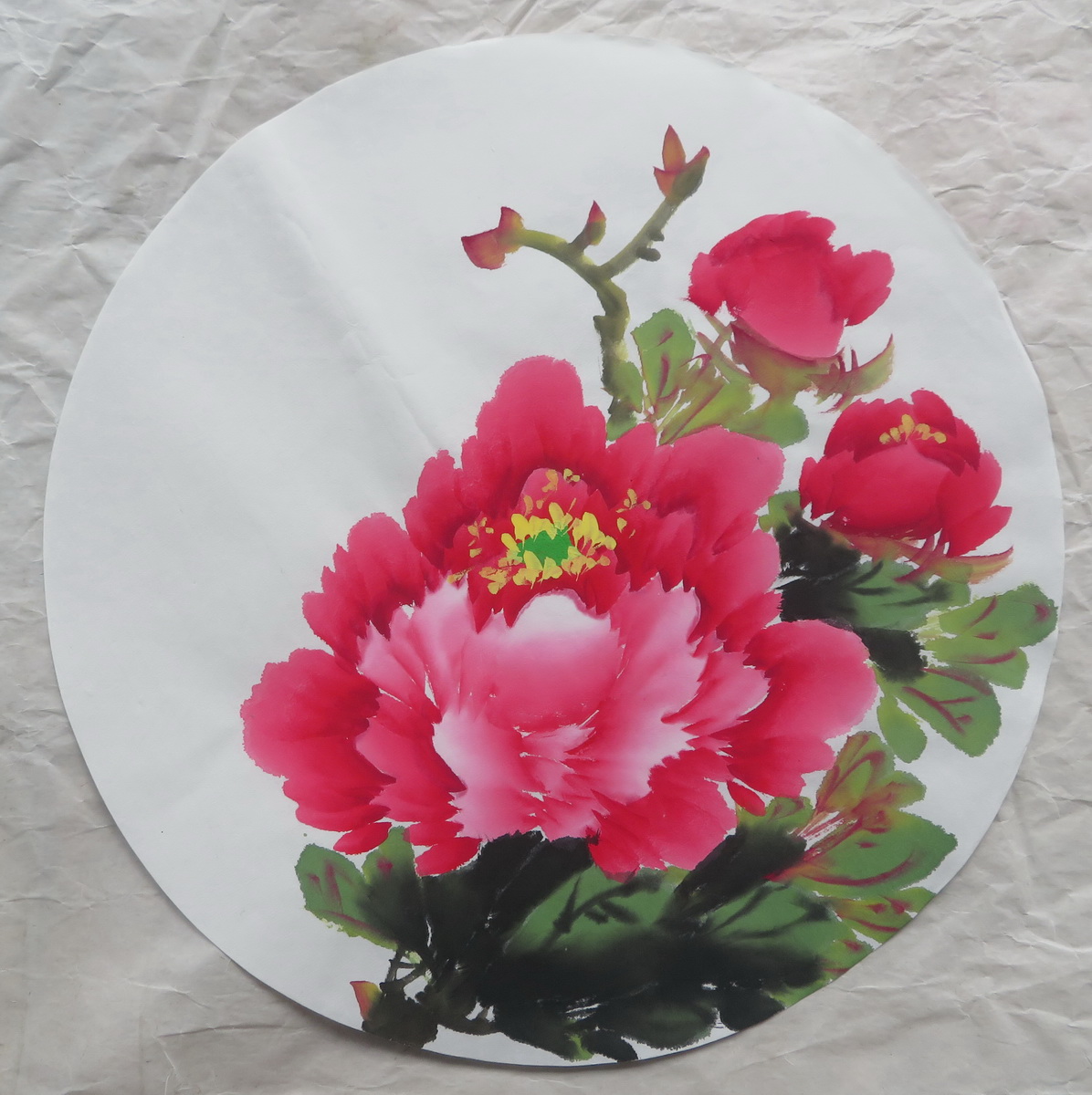 特价全手绘圆形花鸟国画牡丹图无款宣纸画客厅装饰字画he21206068