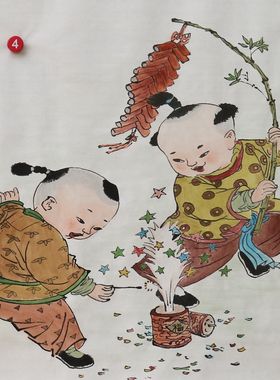 手绘人物童趣图国画客厅装饰挂画无款画芯三尺斗方特价HD572404