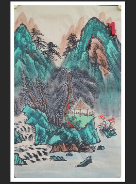 便宜手绘仿古山水春景图国画