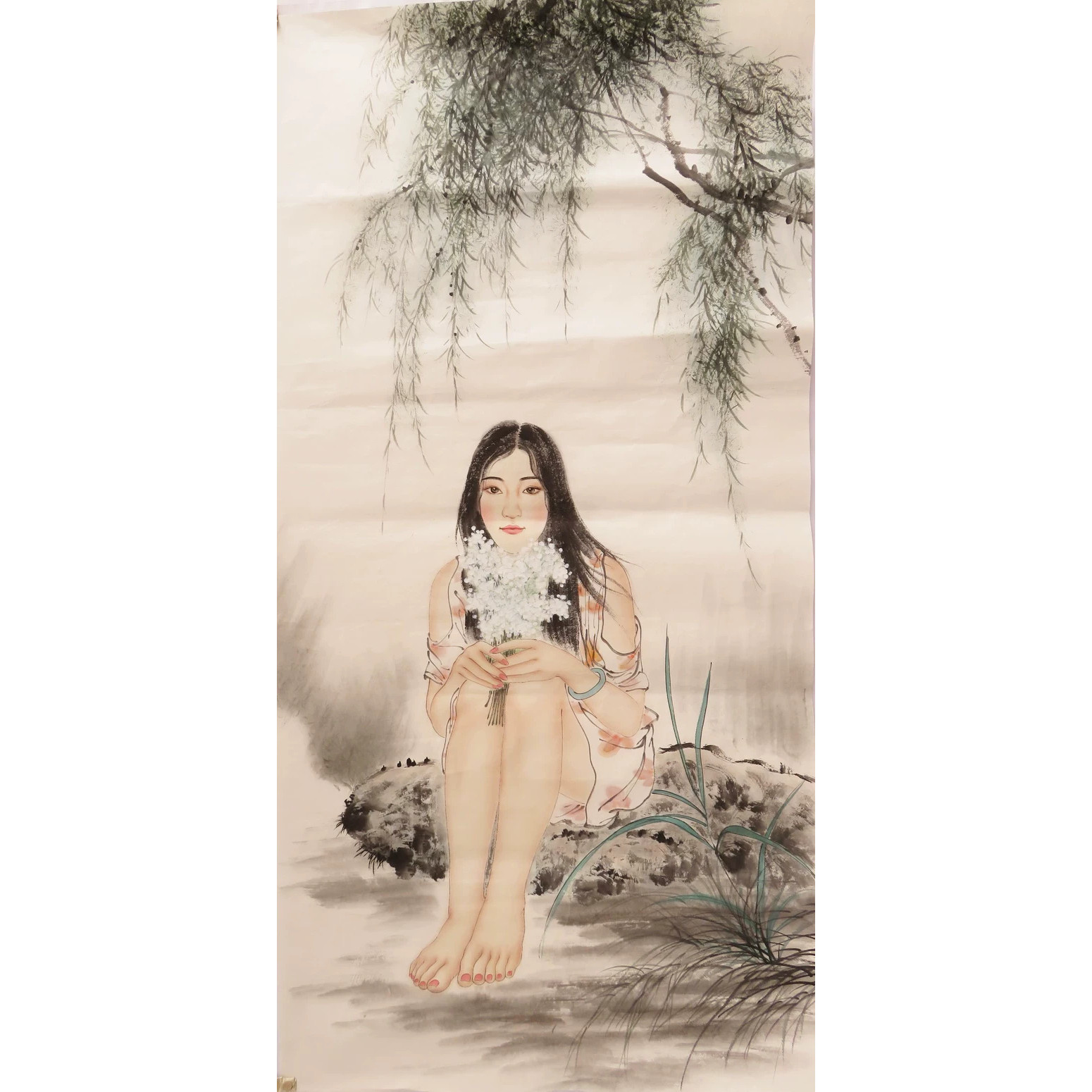 水墨国画人物美女绘画客厅玄关