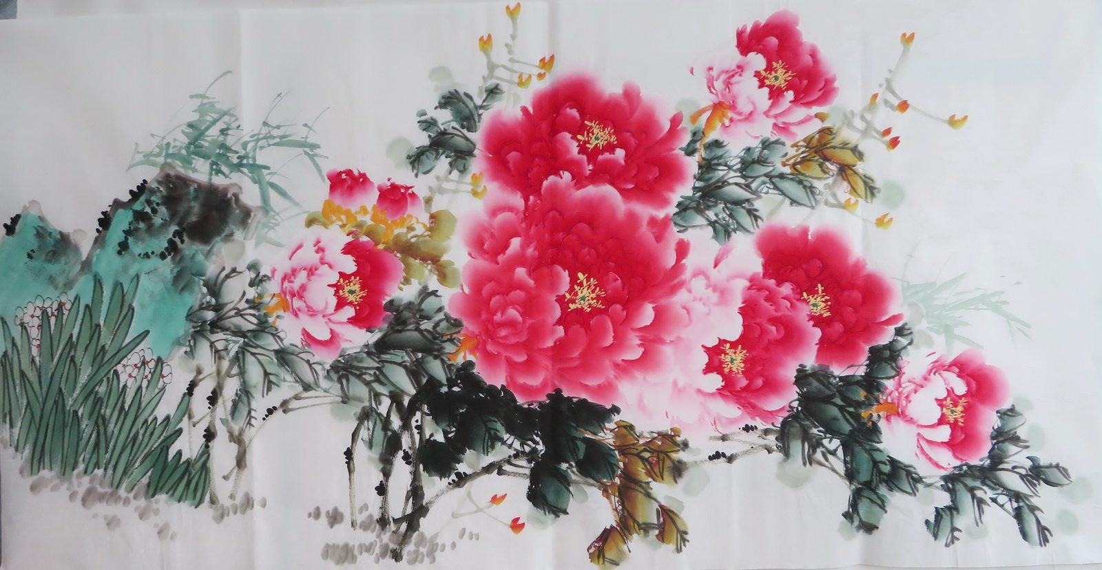 特全手绘花鸟水墨牡丹国画作品装饰画四尺客厅无款字画hj9031604