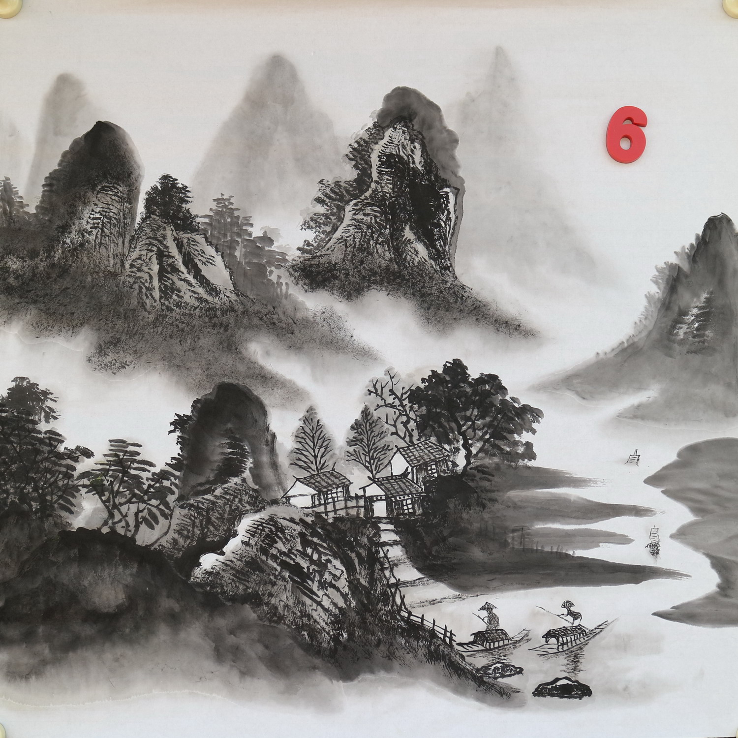 四尺斗方原创手绘水墨国画山水画福地雅居客厅装饰画特价HC591806