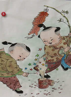 手绘人物童趣图国画客厅装饰挂画无款画芯三尺斗方特价HD572408