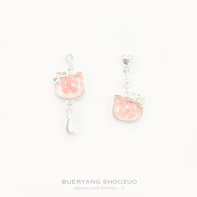 甜美可爱樱花琥珀猫咪耳环