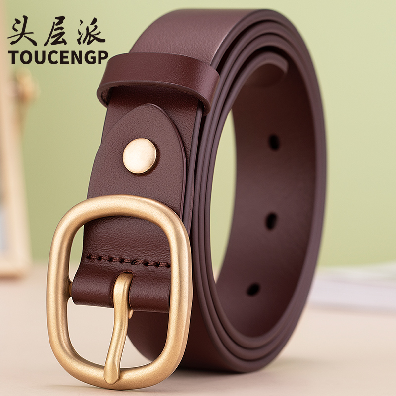 牛仔风百搭纯铜铜扣复古皮带