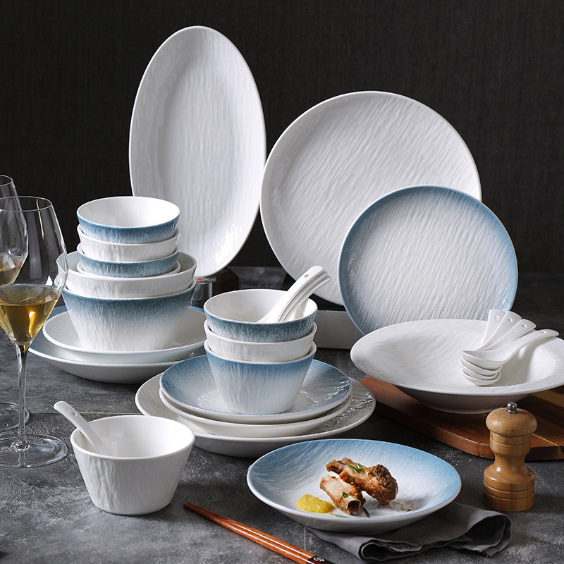 陶瓷釉下彩碗碟套装家用高级简约现代日式餐具高颜值创意瓷碗盘子,餐饮具,餐具瓷器套装,淘宝优惠券,粉丝福利购,淘宝优惠卷