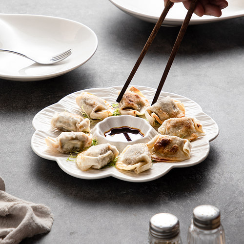 金边水饺子盘带醋碟碗分格虾盘