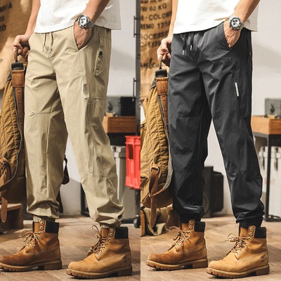 美式复古束脚工装裤男士春秋季薄款防水休闲冲锋裤户外登山伞兵裤