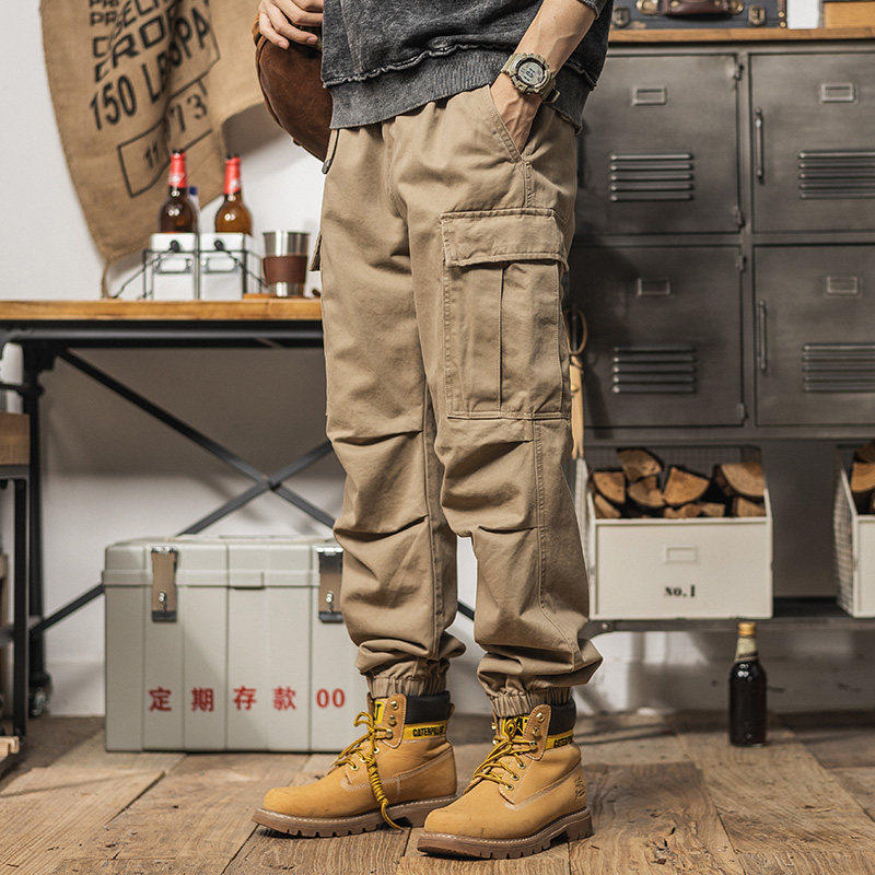 美式重磅复古工装休闲裤男士春秋季潮牌纯棉阿美咔叽多口袋束脚裤