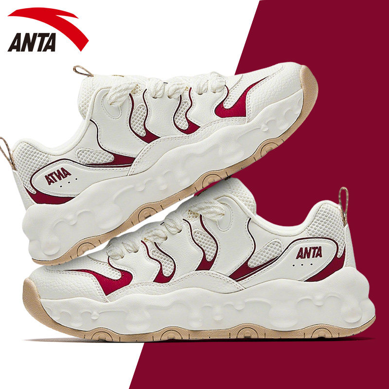 安踏奶糖休闲鞋女鞋2025冬季新款厚底低帮面包鞋耐磨软底运动鞋女