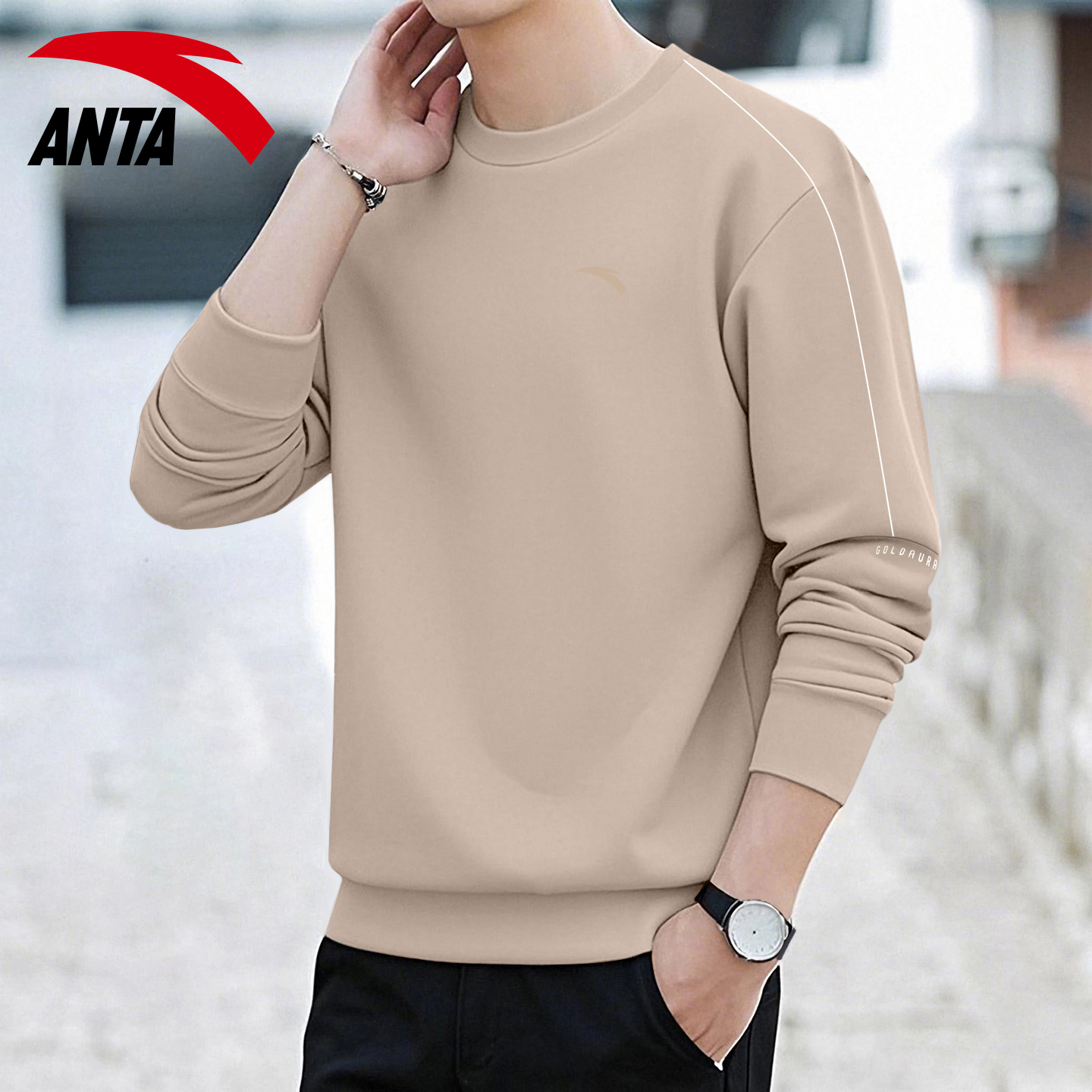 安踏卫衣男士潮流圆领套头上衣