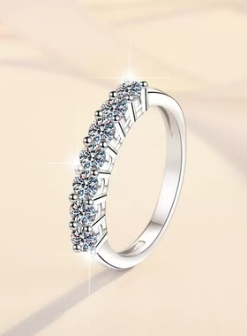 网红爆款戒指七公主排戒欧美奢华半圈镶嵌仿真钻百搭婚戒女轻奢