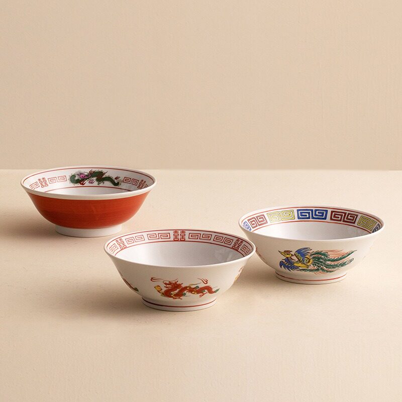 日本美浓烧中华拉面碗复古传统中国风吉祥纹花卉大汤碗凤凰龙纹碗