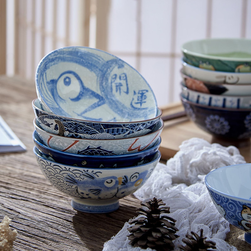 美浓烧日本进口高脚大米饭碗