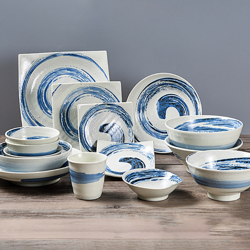 美浓烧陶瓷餐具家用饭碗菜盘碟子水墨风釉下商用拉面碗,餐饮具,碗,淘宝优惠券,粉丝福利购,淘宝优惠卷