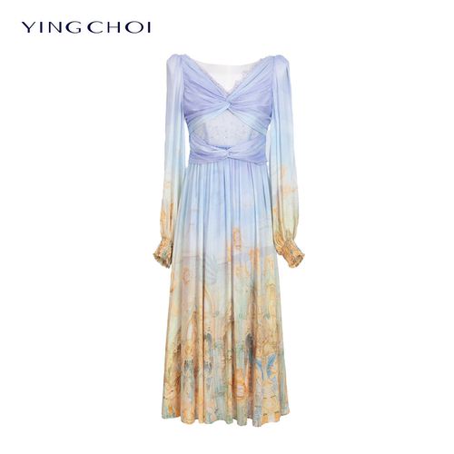 【七七酱专属】YINGCHOI 夏季新款真丝V领连衣裙 32651
