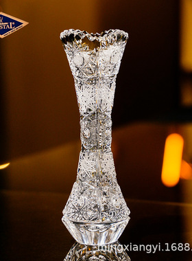 捷克原装进口BOHEMIA水晶玻璃花瓶手工车刻欧式太阳花装饰小花瓶