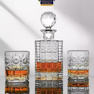 捷克进口BOHEMIA纯手工刻花水晶玻璃威士忌杯白兰地洋酒杯水杯子