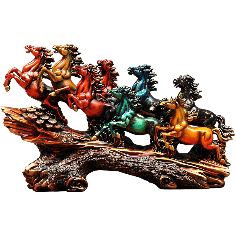 纯铜招财风水别墅会所大堂八骏马