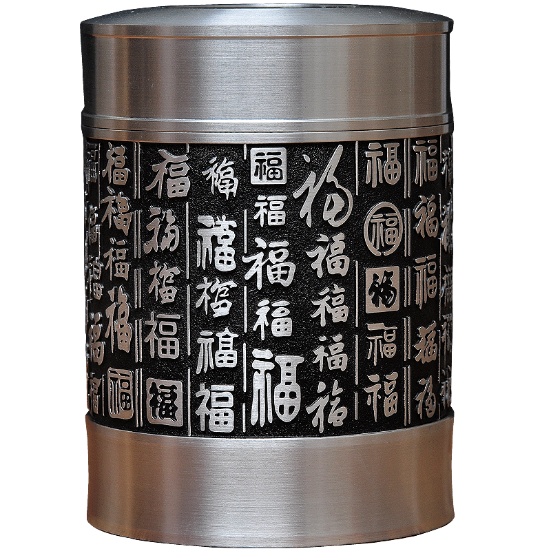 百福图纯锡茶叶罐工艺品