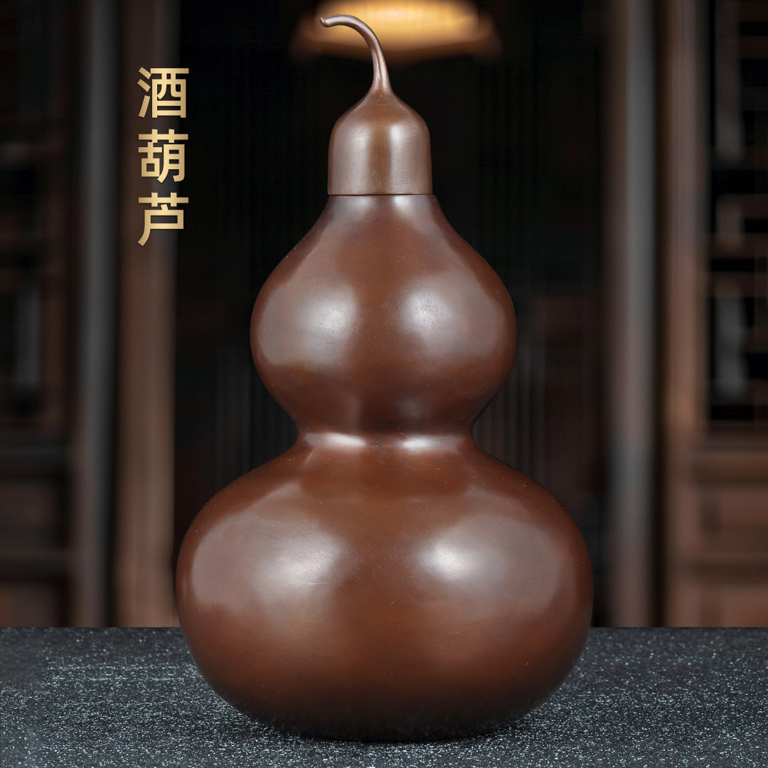 纯紫铜葫芦摆件招财酒葫芦福禄家居客厅电视柜风水装饰品开业礼品