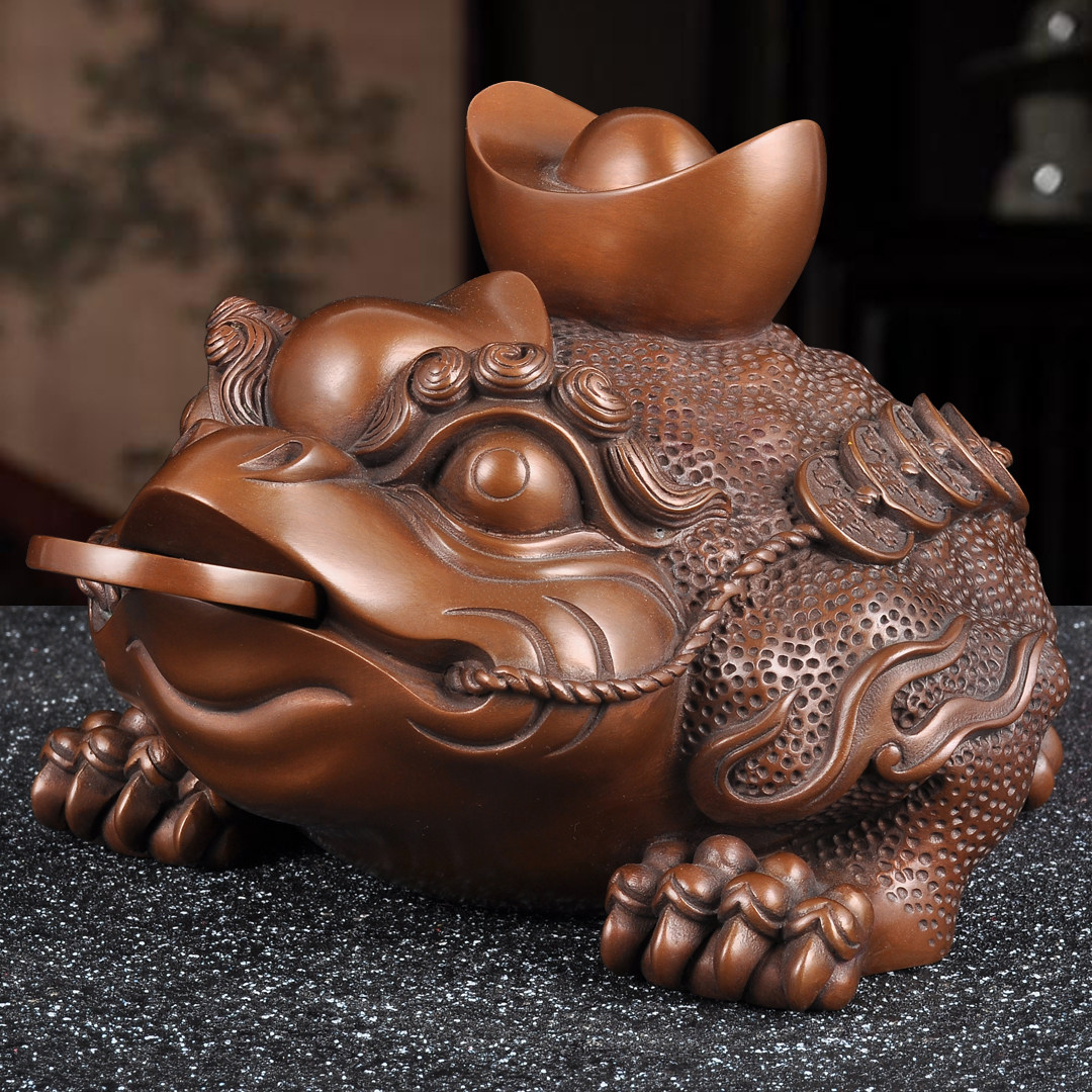 紫铜招财元宝金蟾摆件三足金蟾蜍