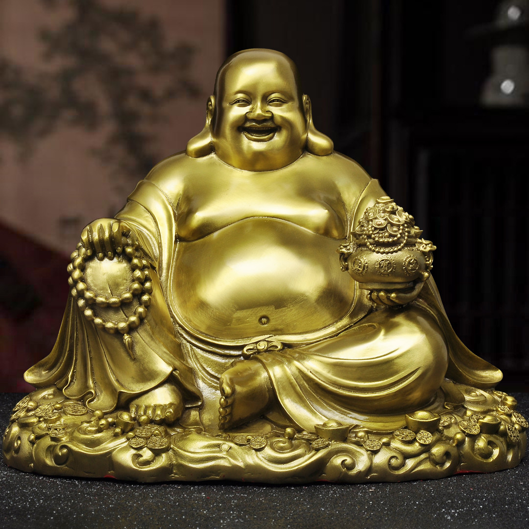 黄铜弥勒佛摆件招财笑口常开大肚佛开心笑佛家用寺庙佛堂供奉佛像
