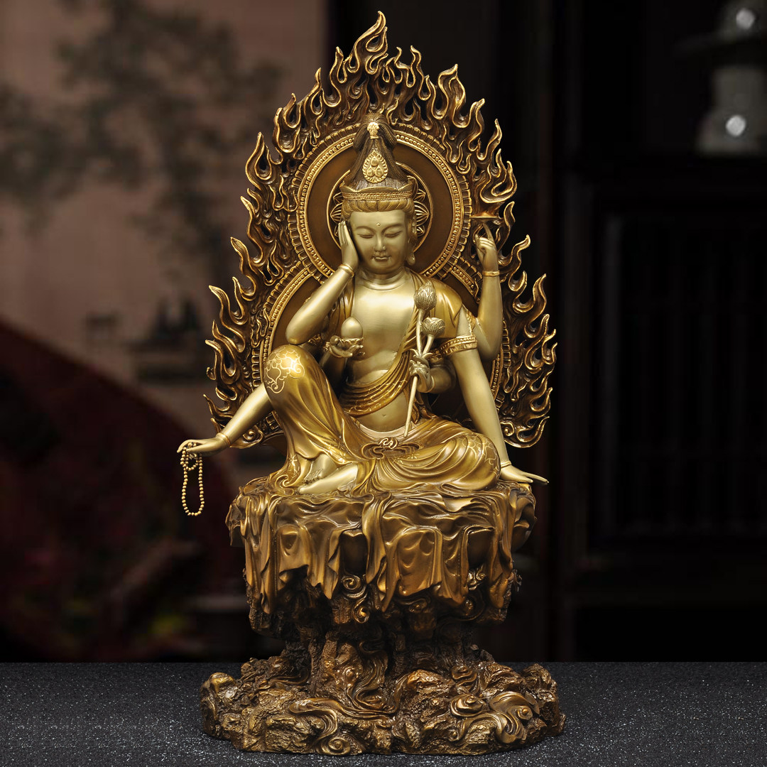 黄铜如意轮观音坐像摆件南海观世音菩萨家用寺庙佛堂供奉观音像