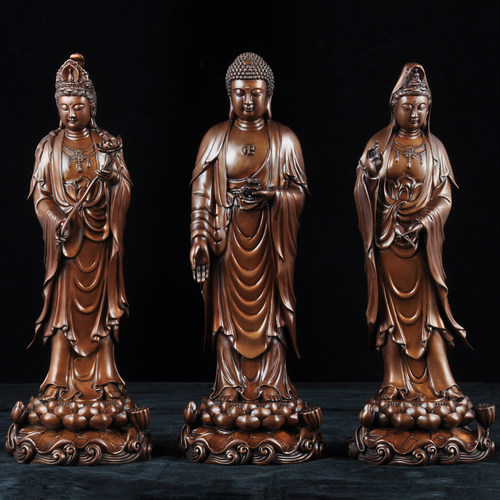 紫铜西方三圣一套佛像摆件