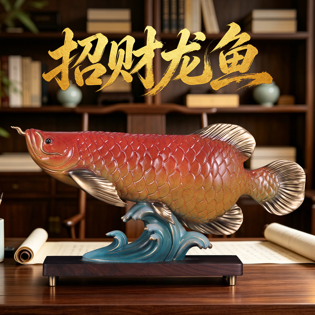 彩铜招财龙鱼摆件富贵有余金龙鱼风水摆设家居客厅酒柜玄关装饰品