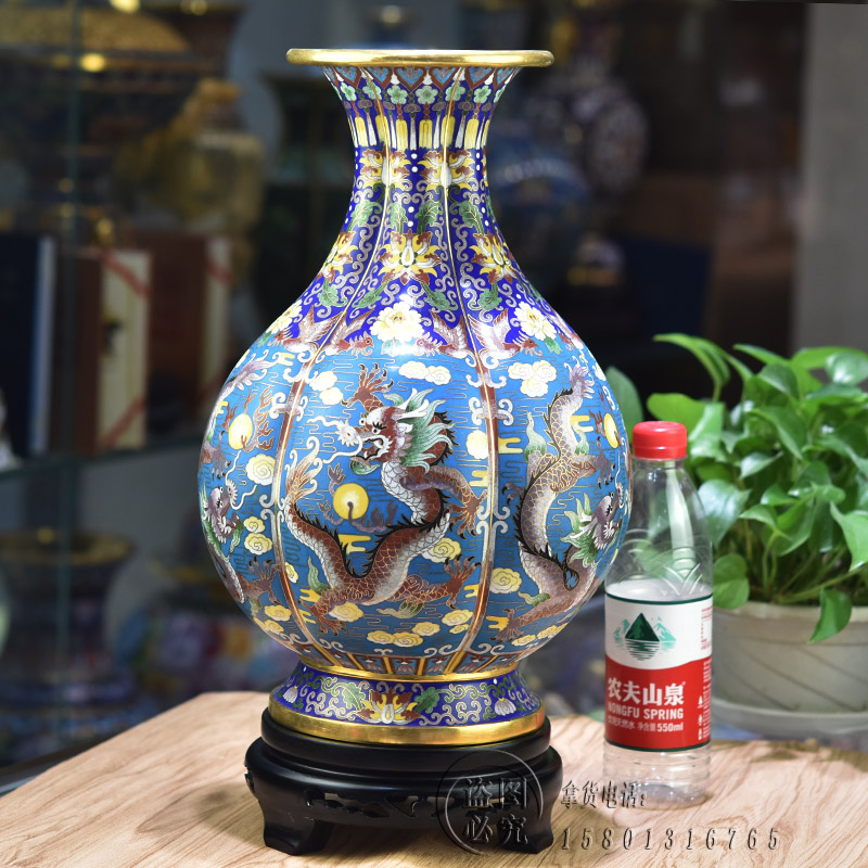 北京景泰蓝花瓶10寸12异形六瓣瓶